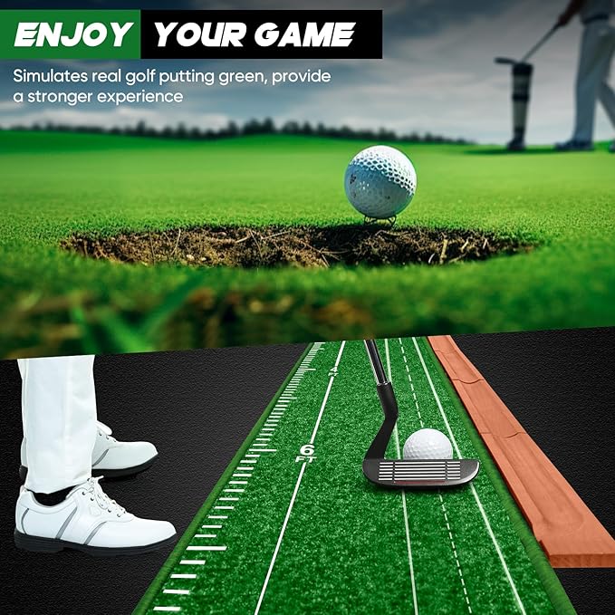 Putting Green Indoor and Outdoor, Golf Putting Mat with Auto Ball Return, Wrinkle-Free & Simulates Real Golf Putting Green - Putting Practice Mat for Office Home, Golf Gifts for Men, Dual-Hole-StrideForce Fitness