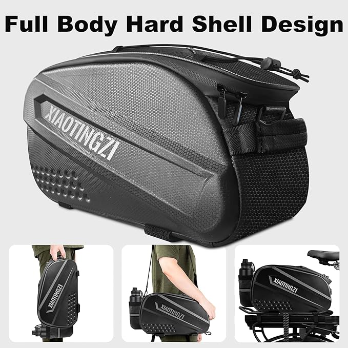 Bicycle Back Seat Bag, Double Layer Waterproof, Zipper, Bicycle Trunk Bag, 9.6L Capacity Waterproof Back Seat Carrier Cargo Bag with Straps and Rain Cover for Cycling-StrideForce Fitness