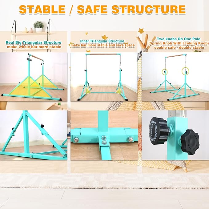 4FT/5FT Gymnastic Bar Set Gymnastics Horizontal Bar Gymnastics Kip Bar for Kids Home Use-StrideForce Fitness