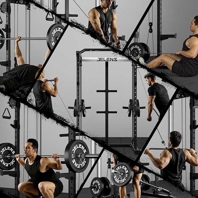 Power Cage, 2000LBS Multi-Function C21 Power Rack with Dual Pulley Cable Crossover System, All-in-One Squat Rack with More Training Attachments-StrideForce Fitness