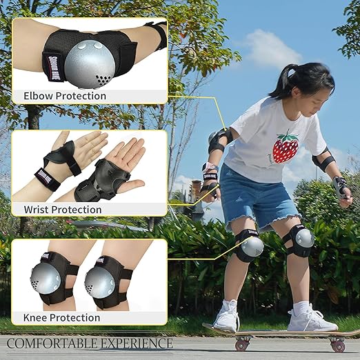 Youth/Kids Knee Pads Elbow Pads Wrist Guards Protective Gear Set for 3-15 Years Child Roller Skates, Skateboard, Cycling, Inline Skating, BMX Bike, Balance bike, Scooter Riding and Other Outdoor Sports-StrideForce Fitness