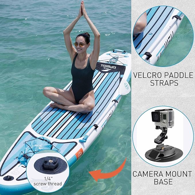 UPWELL 11’6”/11'2”/11'/10'8”/10'6”/10'2” Inflatable Stand Up Paddle Board with sup Accessories Including Backpack, Repairing Kits, Non-Slip Deck, Leash, 3 Fins, Paddle and Hand Pump-StrideForce Fitness