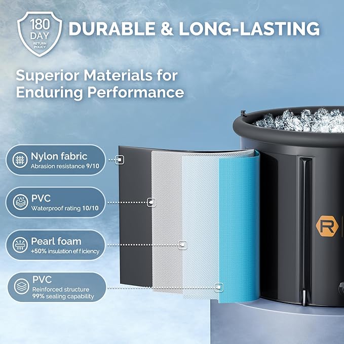 Ice Bath Tub for Athletes, 116 Gal XL Cold Plunge Tub for Recovery and Cold Water Therapy, Portable Multiple Layered Ice Pod Barrel for Outdoor, Inflatable Icebath Tub at Home, Pure Black-StrideForce Fitness