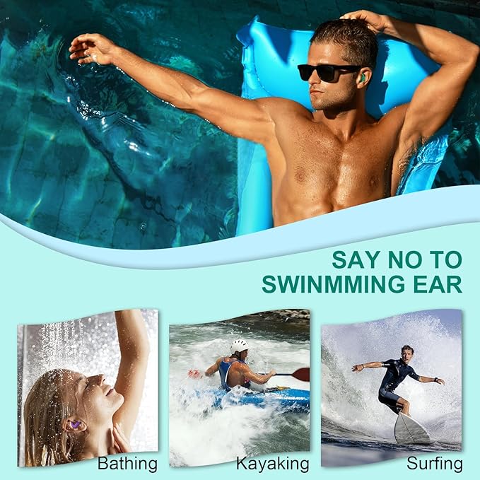 Swimming Ear Plugs for Adults,3 Pairs Waterproof Reusable Silicone Swim Earplugs for Swimming Surfing Snorkeling Showering and Water Pool,Beach,Ocean (Adults & Teens 14+)-StrideForce Fitness