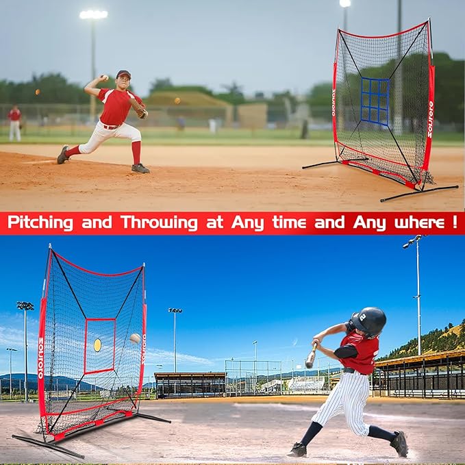 6 x 6 FT Baseball Net with 3 Diffferent Targets, Portable Practice Net for Batting，Hitting，Pitching and Throwing,Compact Package with Small Carrying Bag，Great for Kids-StrideForce Fitness