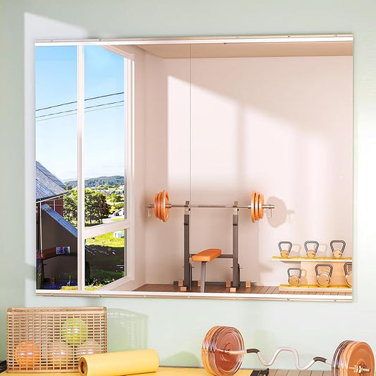 Hasipu Home Gym Mirror 48" L x 30" W - 2PCS Large Full Body Mirror for Yoga, Wall-Mounted Mirrors for Fitness, Garage, Dance Studio, 0.16in Tempered Glass Frameless-StrideForce Fitness