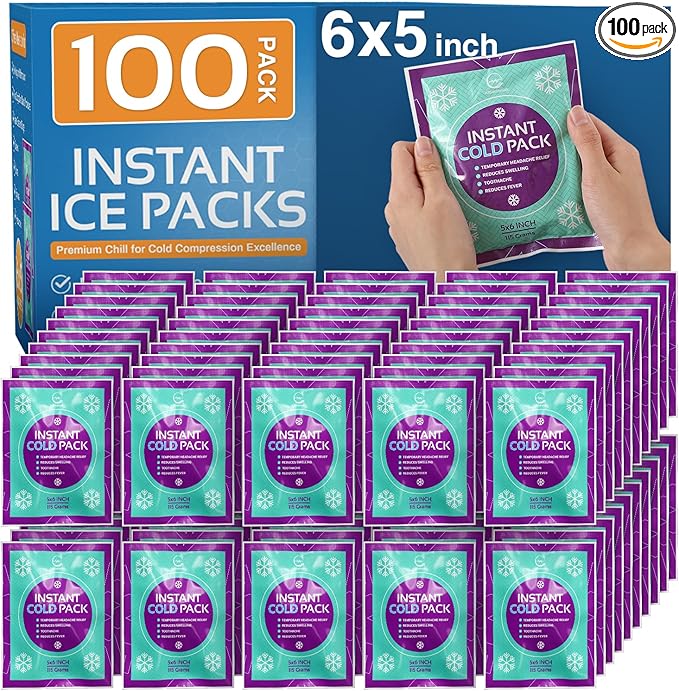 Disposable Instant Ice Packs for Injuries 100 Packs (6” x 5”) | Instant Ice Cold Pack - Cold Compress Ice Pack for Pain Relief, First Aid Essential, Swelling, Toothache, Athletes & Outdoor Activities-StrideForce Fitness