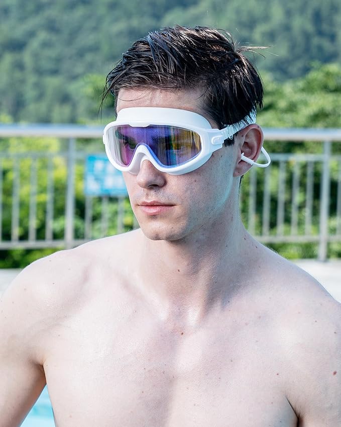 Adult Swimming Goggles,Leak-Proof,Anti-Fog Pool Glasses,Wide View Swim Goggles with Ear Plugs and Nose Clip-StrideForce Fitness
