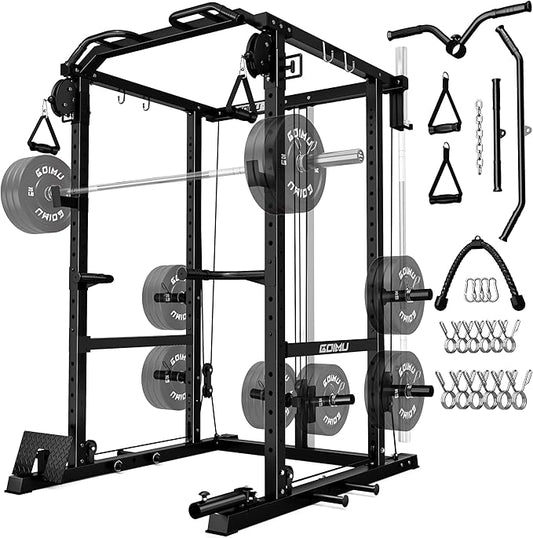 R1-V4 Power Cage Rack, 2000LB Squat Rack with Cable Crossover System, Multi-Function Weight Cage, Home Gym Workout Machine with More Training Attachments-StrideForce Fitness