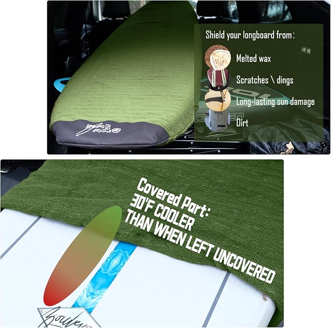 GrowSwell fabric Sock for Surfboard, Treetop Green Surfboard Cover, Surfboard Protection from Scratches, Dings, Wax, UPF 50+ proteciton, Keep 30°F cooler when covered-StrideForce Fitness