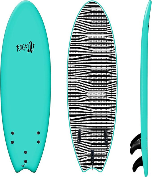 Rock-It 6' Albert Performance Fish Soft Top Surfboard Surf Board, Foam Surfboard, Kids Surfboard, Adult Surfboard, Tabla De Surf, Beginner Surfboard-StrideForce Fitness