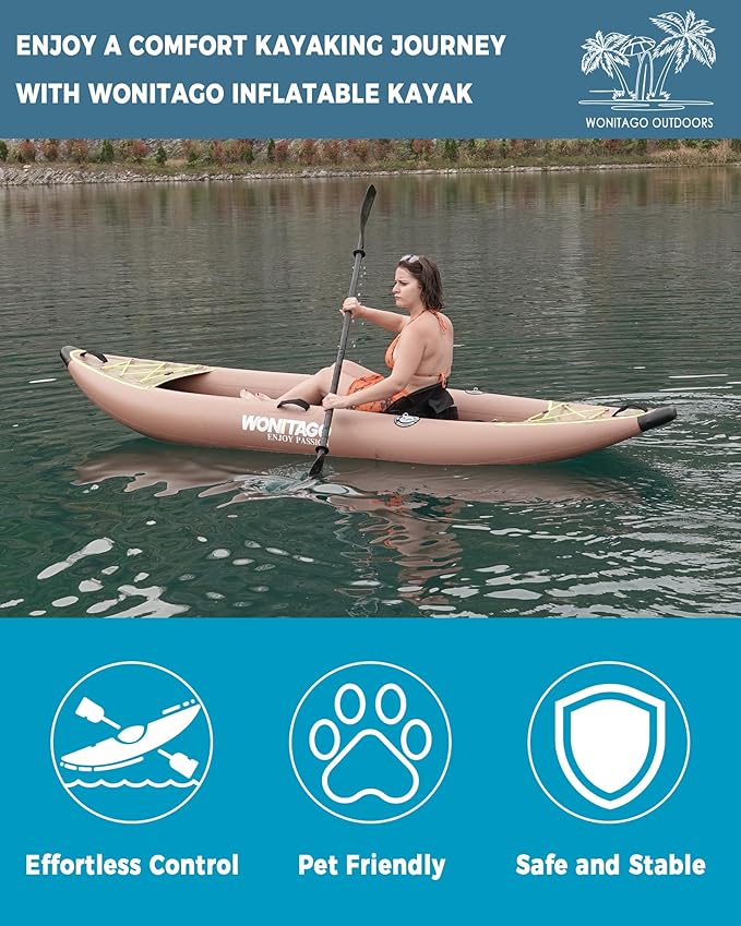 PVC Inflatable Kayak with Drop Stitch Floor, Recreational Touring Kayak with Kayak Paddle, Hand Pump and Carrying Bag, 1-2 Person-StrideForce Fitness