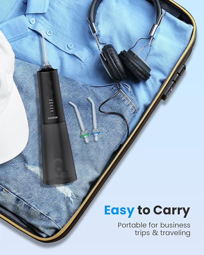 Water Flosser, Cordless Water Dental Flosser, 9 Jet Tips 5 Modes 300ML IPX7 Waterproof, Portable Rechargeable Oral Irrigator for Home Travel - Gums, Orthodontic, Braces Care - Black