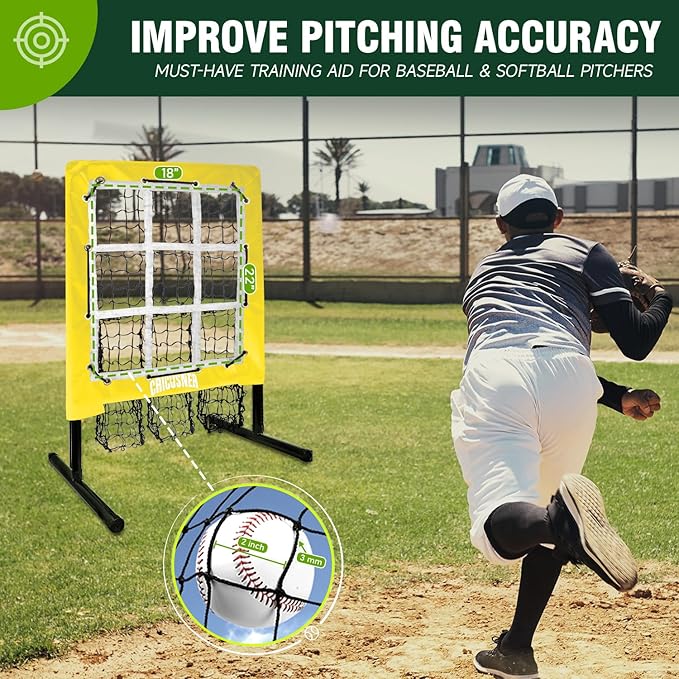 9 Hole Pitching Net, Heavy-Duty Baseball Net with Strike Zone for Pitching and Hitting, Height Adjustable Training Equipment with 9 Pocket Pitching Target for Baseball & Softball Practice-StrideForce Fitness