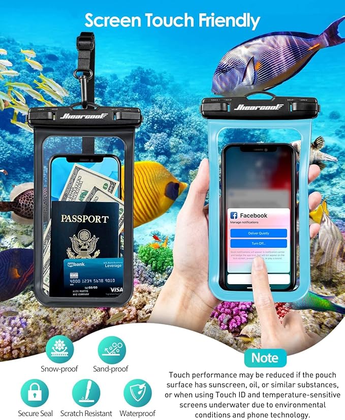 Hiearcool Universal Waterproof Case, Waterproof Phone Pouch Compatible for iPhone 17 16 15 14 13 Pro Max XS Plus Samsung Galaxy S22 Cellphone Up to 8.3", IPX8 Cellphone Beach Bag for Travel - 2 Pack-StrideForce Fitness