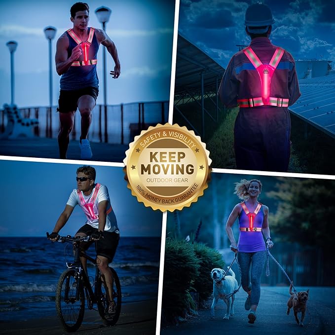 LED Reflective Vest Safety Gear, Light Up Vest for Night Walking Cycling, High Visibility Running Vest with Reflective Strips-StrideForce Fitness