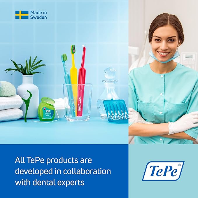 TEPE Compact Tuft Toothbrush, Tufted Brush End Orthodontic Toothbrush for Braces, Dental Implants, Denture Brush, Small Head, 1 Pk