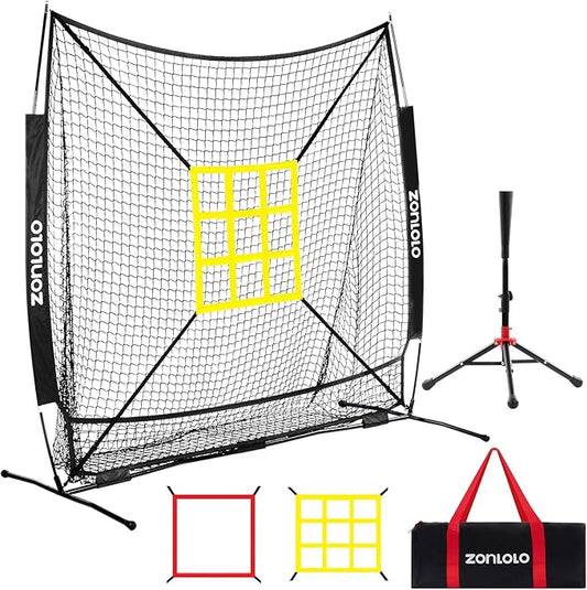 6x6ft Baseball & Softball Net for Hitting,Pitching and Batting, Throwing,Baseball net with Sturdy Bow Frame,Battting Tee,Strike Zone, Middle Size,Suitable for Kids!-StrideForce Fitness