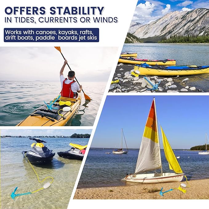 Dreizack Kayak Anchor Kit, 3.5 lb Folding Grapnel Boat Anchor Trolley Accessories with 40ft Rope and PVC Buoy for Fishing Kayaks SUP Paddle Boards Canoes Jet Ski PWC Inflatable Small Boats-StrideForce Fitness