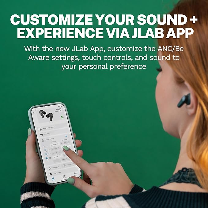 JLab Go Pods ANC True Wireless Bluetooth Earbuds & Charging Case, Hybrid Active Noise canceling + Be Aware for Safe Listening, 26+ Hours Total Playtime, Clear Calls, Custom Sound via App, Sage-StrideForce Fitness