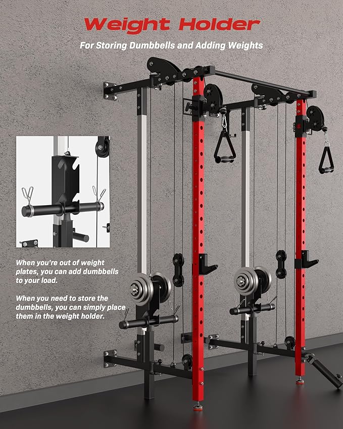 Folding Power Rack, Wall Mounted Squat Rack with Dual Independent Pulley System, Multi-Function Power Cage with 5 Adjustable Function Modes, Power Rack Trainer for Space Saving Home Gym-StrideForce Fitness
