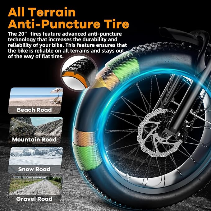 1000W Folding Electric Bike, 48V 20AH Large Removable Battery E Bike, 30+MPH, 80 Miles Max Range, 20" Fat Tire Electric Bike for Adults, Adult Electric Bicycles for Commute Beach Snow-StrideForce Fitness