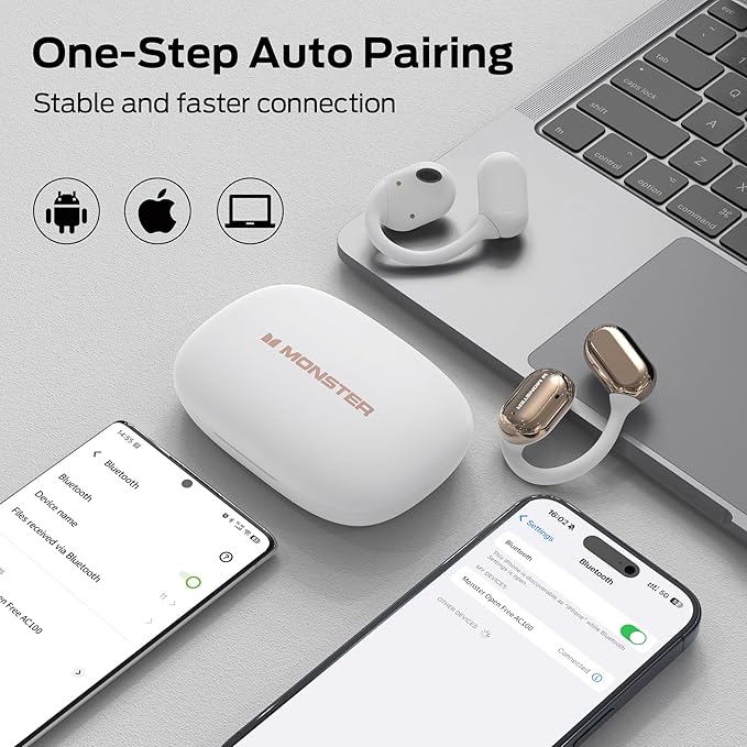 Monster Open Free AC100 Open Ear Headphones, Bluetooth 5.3 Wireless Headphones with Earhooks, Immersive Stereo Sound by Dual Large Driver, Clear Talk, 30H Playtime,Waterproof Sport Earbuds for Running-StrideForce Fitness