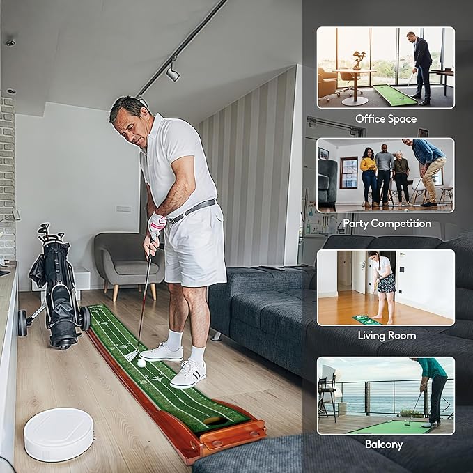 Putting Green Indoor Golf Putting Mat – Easy to Assemble with Automatic Ball Return, Wrinkle-Free Close to Real Green Speed, Suitable for Office, Recreation Room, Patio – Ideal Gift-StrideForce Fitness