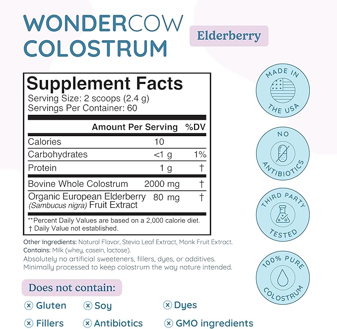 Colostrum Supplement Powder for Gut Health, Immune Support, Muscle Recovery & Wellness | Natural IgG Pure Whole Bovine Colostrum Superfood, Elderberry, 60 Servings-StrideForce Fitness