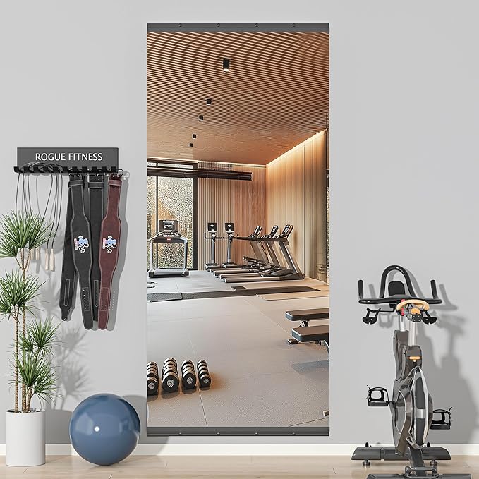 Hasipu 79''x35'' Home Gym Mirror Large Full Length Wall Mounted Full Body Mirror for Yoga Dance Fitness Exercise Studio Bedroom Garage, Frameless Tempered Glass Workout Mirrors Black Rectangular-StrideForce Fitness