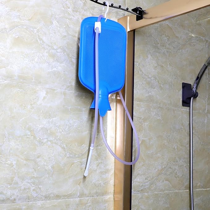 Enema Bag Kit with 5ft Hose Coffee Enemas at Home Water Shower Douche Colon Detox Cleanse Kit with Tubing, Tips, Clamp and Hook (Blue, 2 L)-StrideForce Fitness