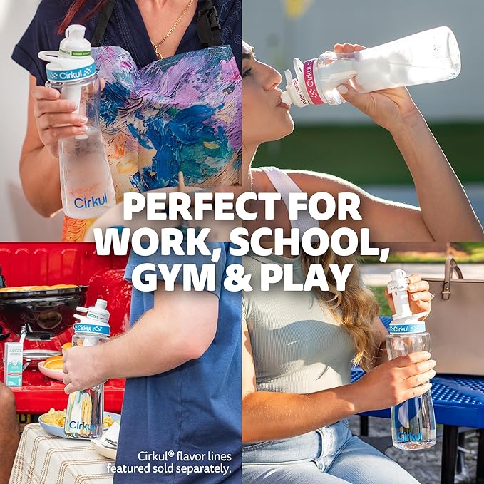 Cirkul 12oz. BPA-Free Plastic Water Bottle Starter Kit for Kids with Blue Lid, 2 Flavor Cartridges (1 LifeSip Fruit Punch, 1 FitSip Mixed Berry), No Sugar, Zero Calorie Drink Mix-StrideForce Fitness