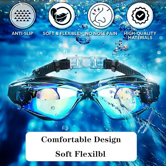 Swim Goggles Swimming Goggles No Leaking with Nose Clip, Earplugs, Swim Cap and Case for Men Women-StrideForce Fitness