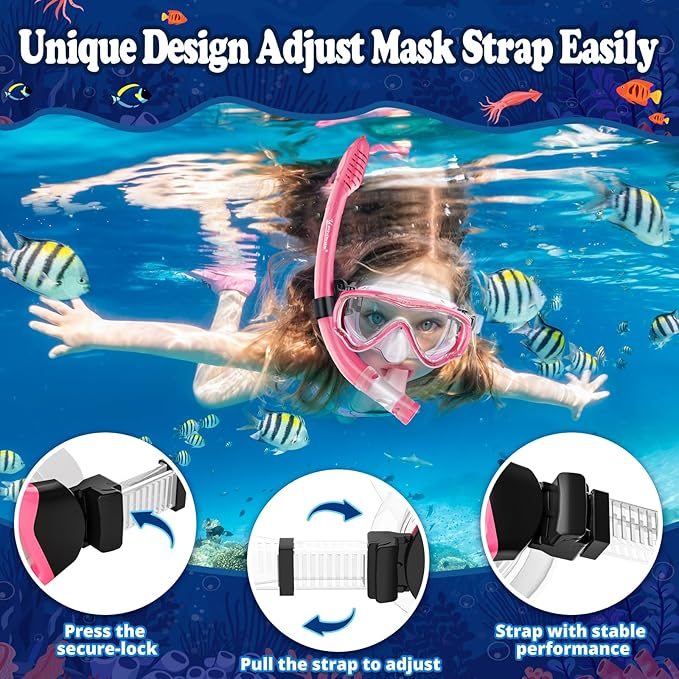 U PHITNIS Kids Snorkel Set for Age 4-14 - Dry Top Snorkeling Gear for Kids Junior & Youth - Childs Diving Mask with Big Eyes for Boys Girls - Anti-Fog Snorkeling Mask and Snorkel Set-StrideForce Fitness