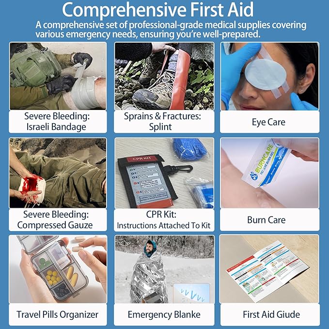 Professional Trauma First Aid Kit - Military-Grade Labelled Compartments & MOLLE System for Workplace, Outdoor, Car, Boat, Hurricane Emergencies 265 Piece Emergency Necessities Kits-StrideForce Fitness