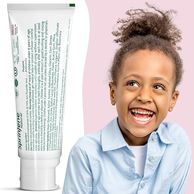 SprinJene Natural Children’s Toothpaste – Fluoride Bubblegum Toothpaste for Kids & Toddlers – Safe Gentle Formula for Cavity Protection – Made in The USA with Black Seed Oil & Zinc (2 Pack)
