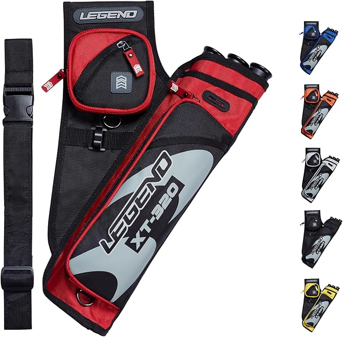 LEGEND XT320 Archery Quivers - Nylon Hip Quivers with 3 Arrow Tube Cases for Target Shooting - Adjustable Waist Belt, T-Slot, Storage Compartments for Accessories, Gear, Tools, Release Tab, Score Card-StrideForce Fitness