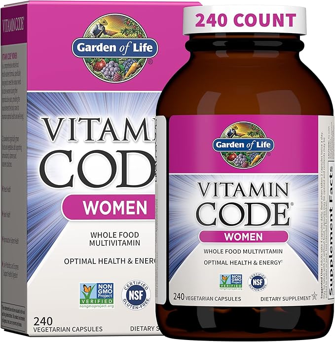 Garden of Life Multivitamin for Women, Vitamin Code Women's Multi - Whole Food Womens Multi Vitamins, Iron, Folate not Folic Acid, Vitamin A and Probiotics for Womens Energy, 240 Vegetarian Capsules-StrideForce Fitness
