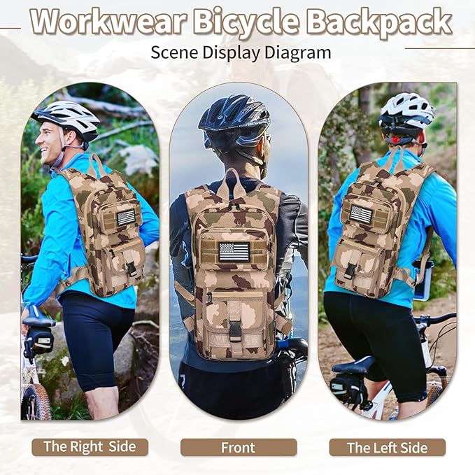 Hydration Backpack, Tactical Molle Water with 2L TPU Water Bladder, for Men Women Lightweight Water Backpack, Hydration Pack for Hiking, Biking, Climbing and Hunting-StrideForce Fitness