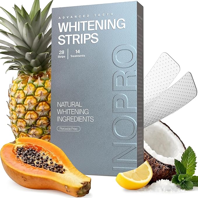 InoPro Natural Teeth Whitening Strips Kit 14 Treatments - Sensitive Teeth Whitener, Peroxide Free with Papain, Bromelain, Coconut Oil, White Strips for Teeth Whitening (28 Strips)
