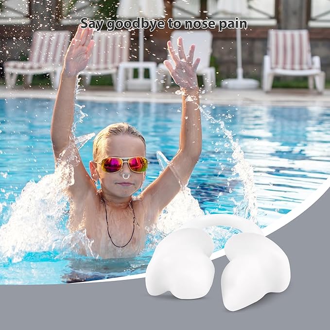 Nose Plugs for Swimming for Kids(Age 4-7),Painless Nose Clip for Swimming, Ensure Comfort and Safety in The Water (White, Small)-StrideForce Fitness