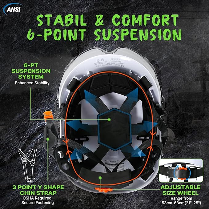 AOLAMEGS Construction Safety Hard Hat - ANSI Z89.1 Type Ι OSHA Approved Safety Helmets with Chin Straps Lightweight Reflective Vented ABS Hard Hats For Men Women Industrial Workwear 6-point Suspension-StrideForce Fitness