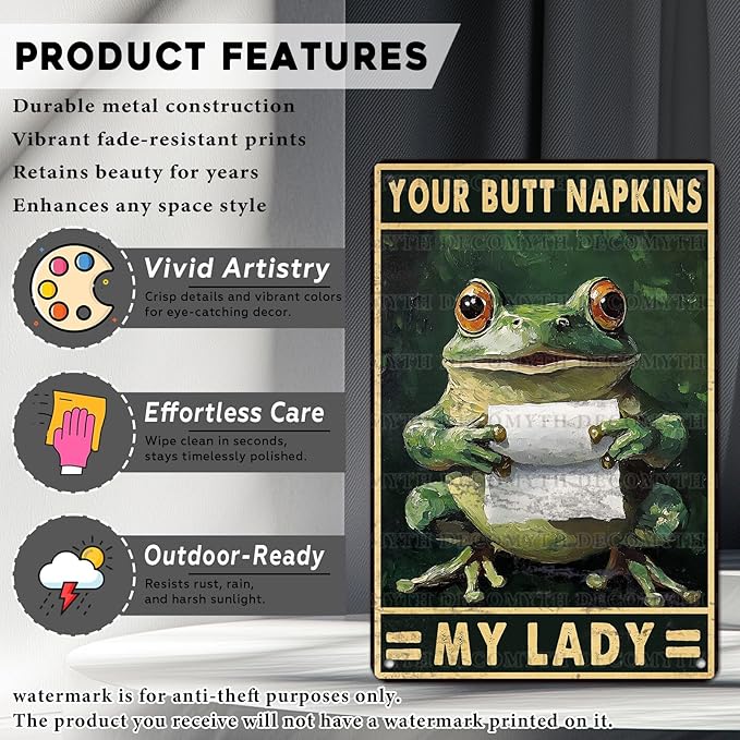 Funny Frog Bathroom Toilet Decor Metal Sign Frog Your Butt Napkin My Lord Vintage Tin Sign for Bedroom Toilet or Bathroom Wall 12 * 8inch-StrideForce Fitness
