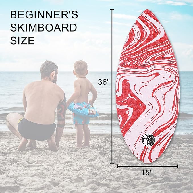 36” Skipper Skimboard with High Gloss Coat Wooden Skim Boards for Beginners, Teenagers and Adults Beach Skimboard 3 Color Traction Pad to Choose-StrideForce Fitness