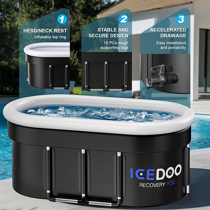 Upgraded 175 Gal XXL Large Oval Ice Bath with Air Ring, Multi-Layered Portable Cold Plunge Tub for Athletes, Foldable & Inflatable Cold Tub Recovery at Home, Outdoors,Gym Use Bathtubs.-StrideForce Fitness