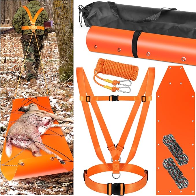 Deer Drag Sleds Set,Deers Drag Harness and Drag Sleds with Heavy Duty Deer Drag Strap Rope Elastic Tying Belt Storage Bag and 2 Tying Ropes Hunting Equipment for Deers Hauling Elk Turkey Game Animals-StrideForce Fitness
