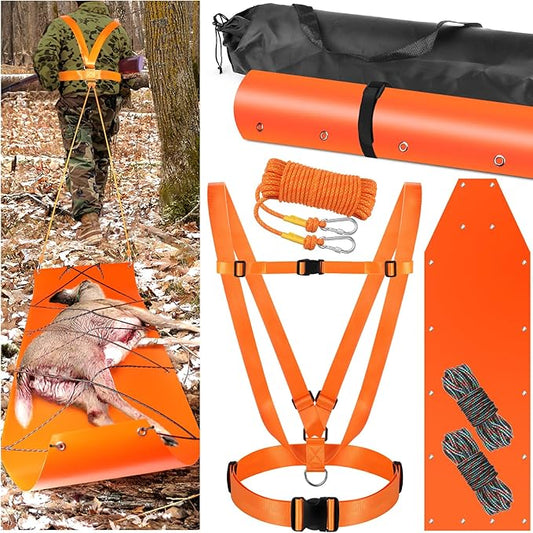 Deer Drag Sleds Set,Deers Drag Harness and Drag Sleds with Heavy Duty Deer Drag Strap Rope Elastic Tying Belt Storage Bag and 2 Tying Ropes Hunting Equipment for Deers Hauling Elk Turkey Game Animals-StrideForce Fitness