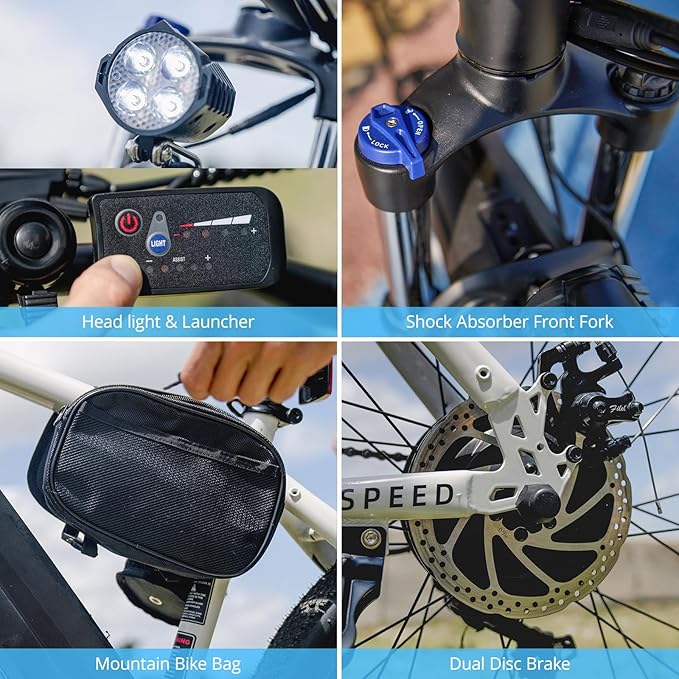 HOVERFLY OUREA 26" Electric Bike for Adults, 750W Peak Motor Mountain Ebike, 20MPH Up to 40 Miles, UL2849 Certified, 7-Speed, Removable Battery, Shock Absorber, Fat Tire Commuter E-Bike-StrideForce Fitness