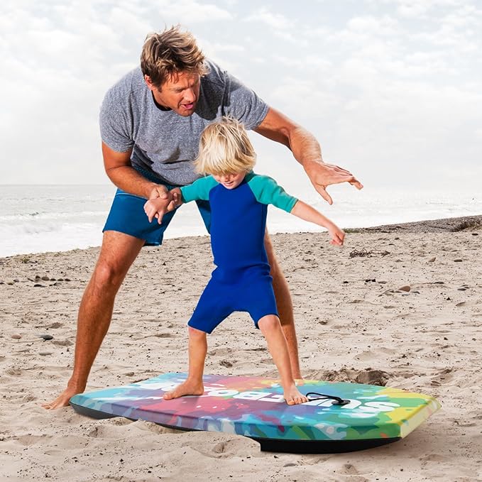 Goplus 41''/37''/33'' Lightweight Body Board for Beach, Surf Board with EPS Core, XPE Deck, HDPE Slick Bottom, Wrist Leash, Bodyboard for Kids Adults Surfing-StrideForce Fitness
