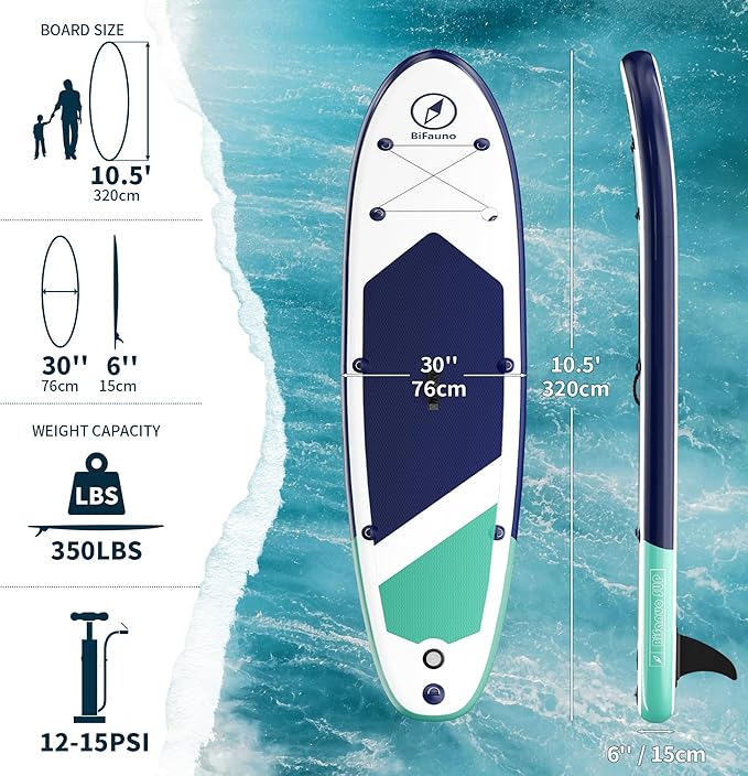 Inflatable Stand Up Paddle Board with SUP Accessories & Backpack. Paddle Boards for Adults. Non-Slip Deck, Wide Stance, Bottom Fin, Double Action Pump.-StrideForce Fitness